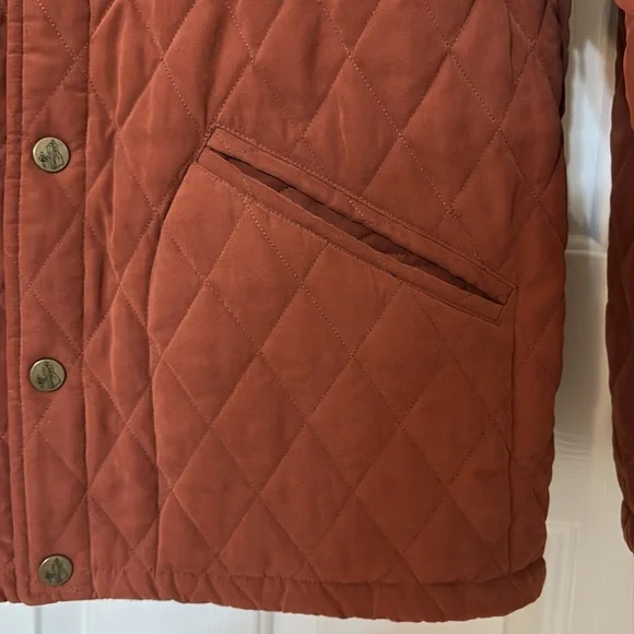 J Peterman Quilted Barn Jacket Brown Women’s M Corduroy Collar Button Front - Picture 5 of 15